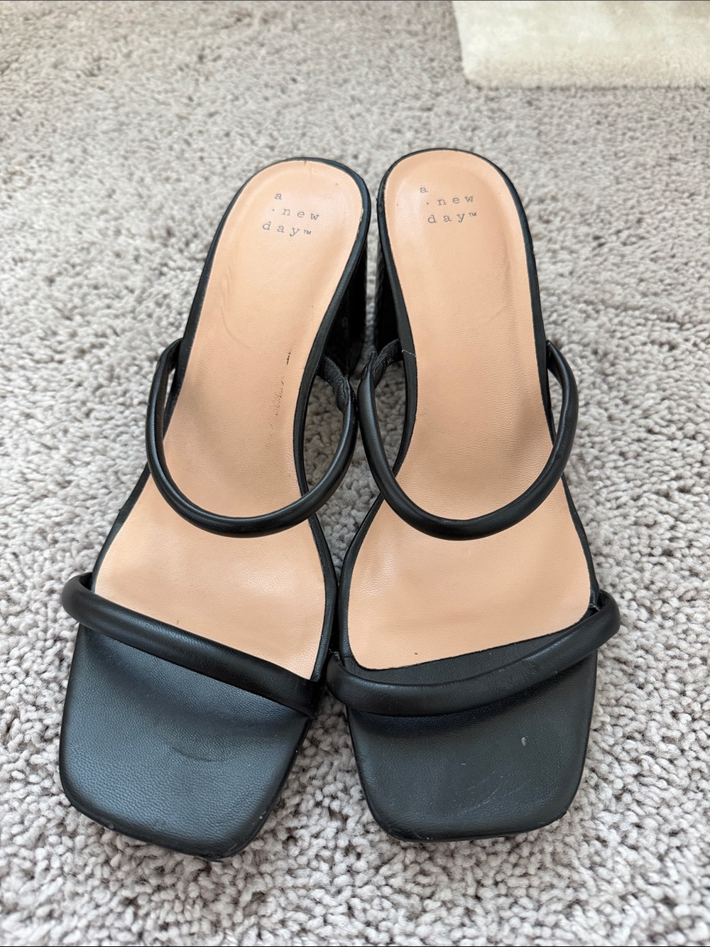 a new day Black Double-Strap Square-Toe Mule